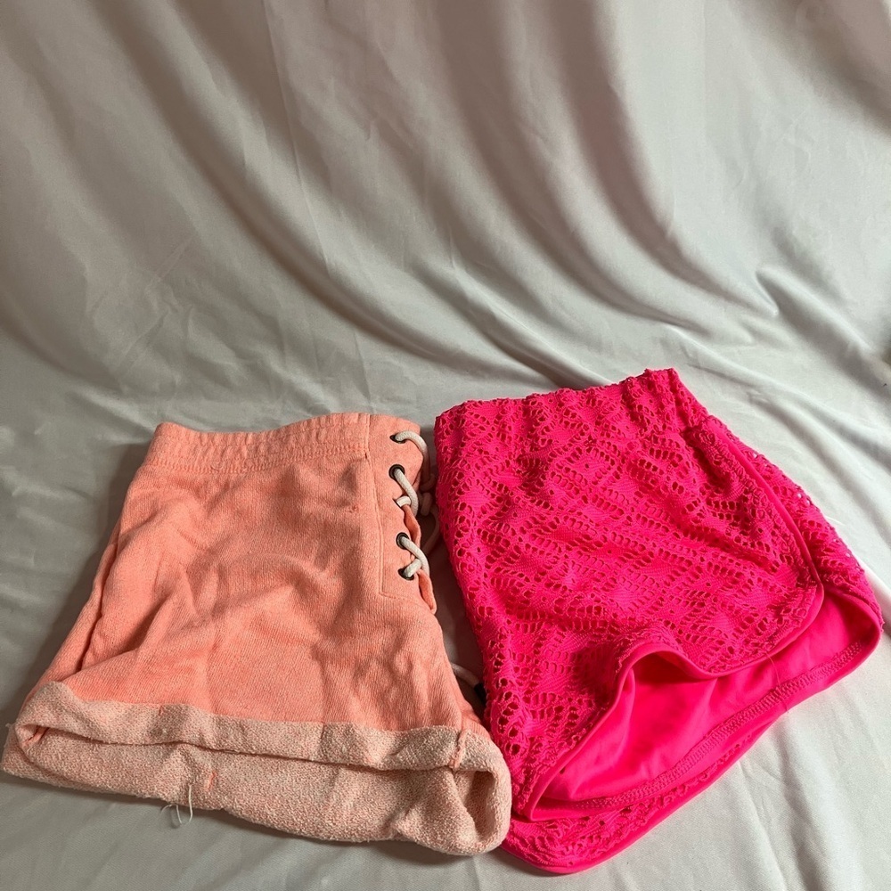 No Boundaries Pink and Orange Shorts with Color-Block Design